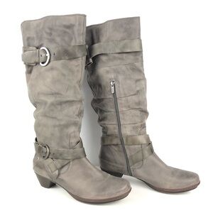 PIKOLINOS Brujas Slouch Tall Gray Leather Heeled Boots, 40 EUR
